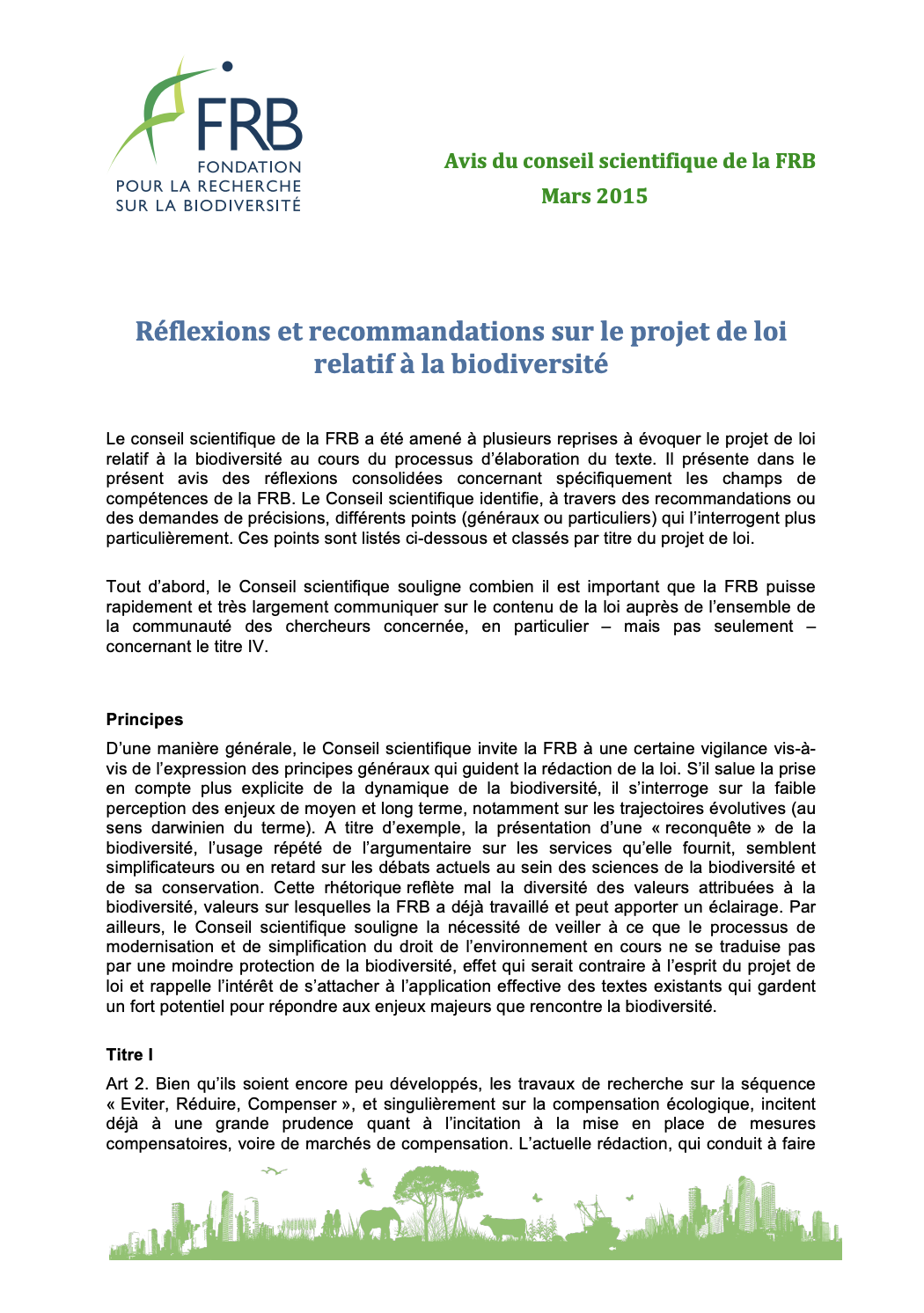 Réflexions et recommandations sur le projet de loi relatif à la biodiversité