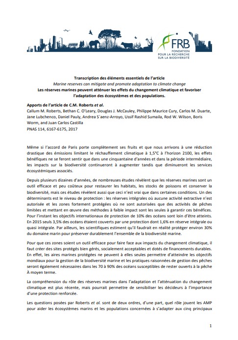 Les réserves marines peuvent atténuer les effets du changement climatique et favoriser l’adaptation des écosystèmes et des populations