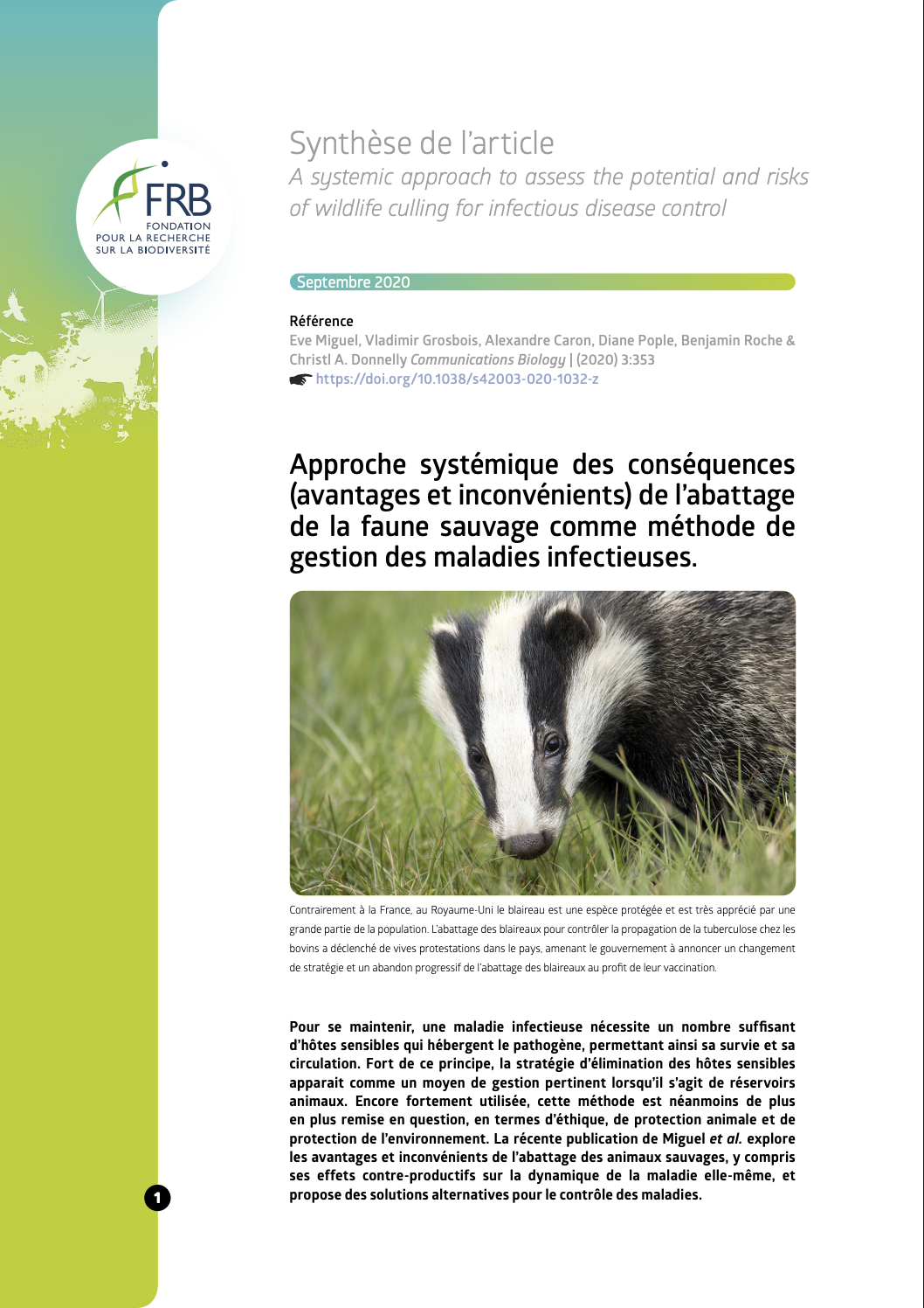 Approche systémique des conséquences (avantages et inconvénients) de l’abattage de la faune sauvage comme méthode de gestion des maladies infectieuses