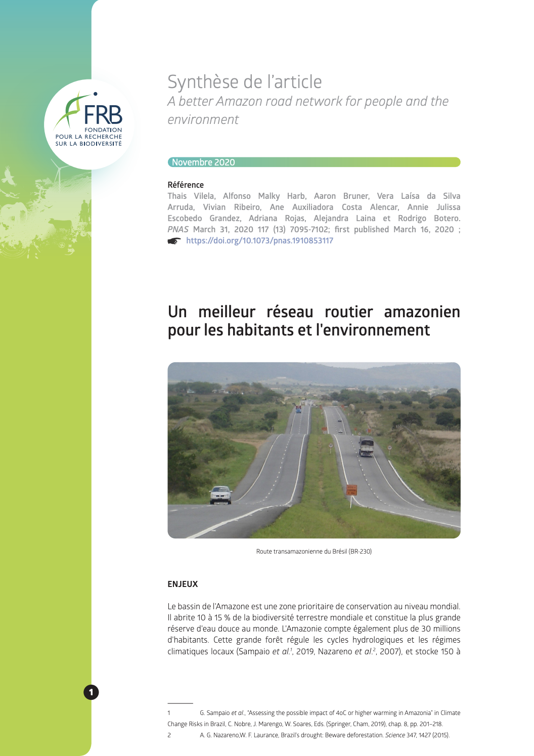 Un meilleur réseau routier amazonien pour les habitants et l’environnement