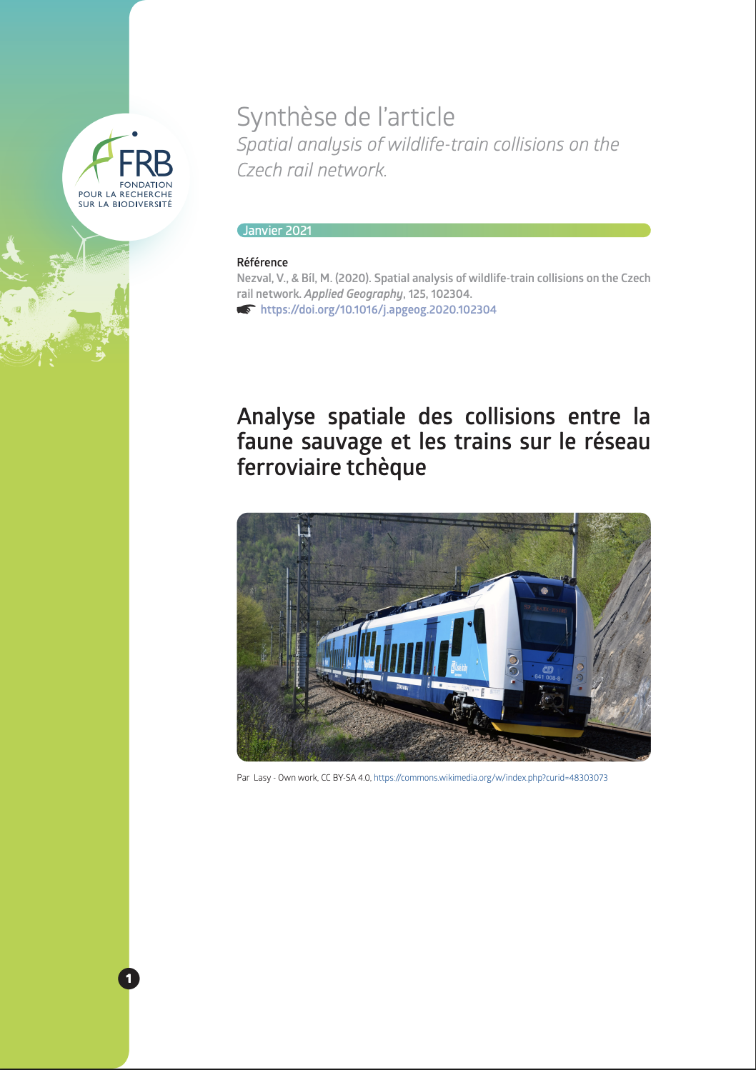 Analyse spatiale des collisions entre la faune sauvage et les trains sur le réseau ferroviaire tchèque