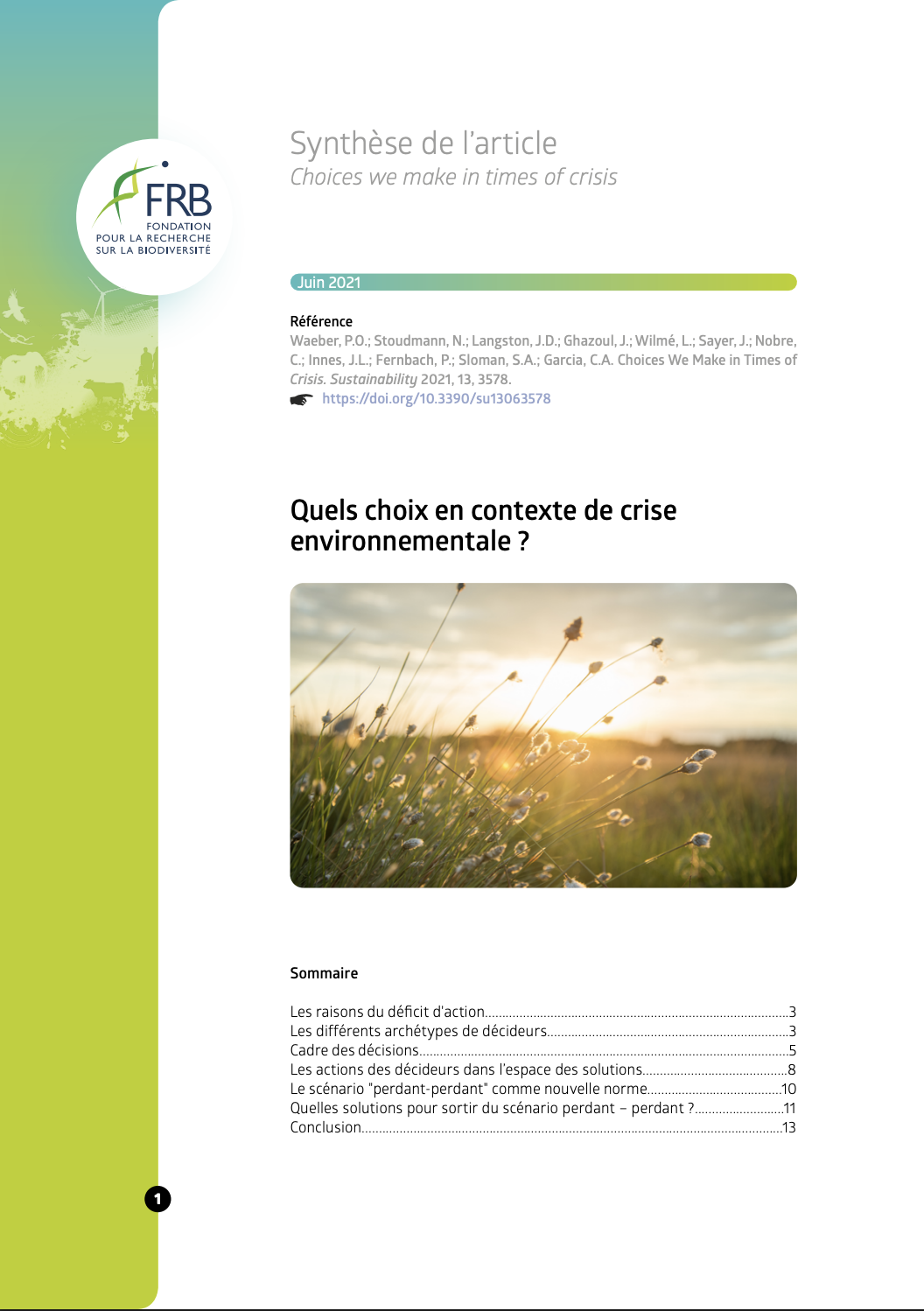 Quels choix en contexte de crise environnementale ?