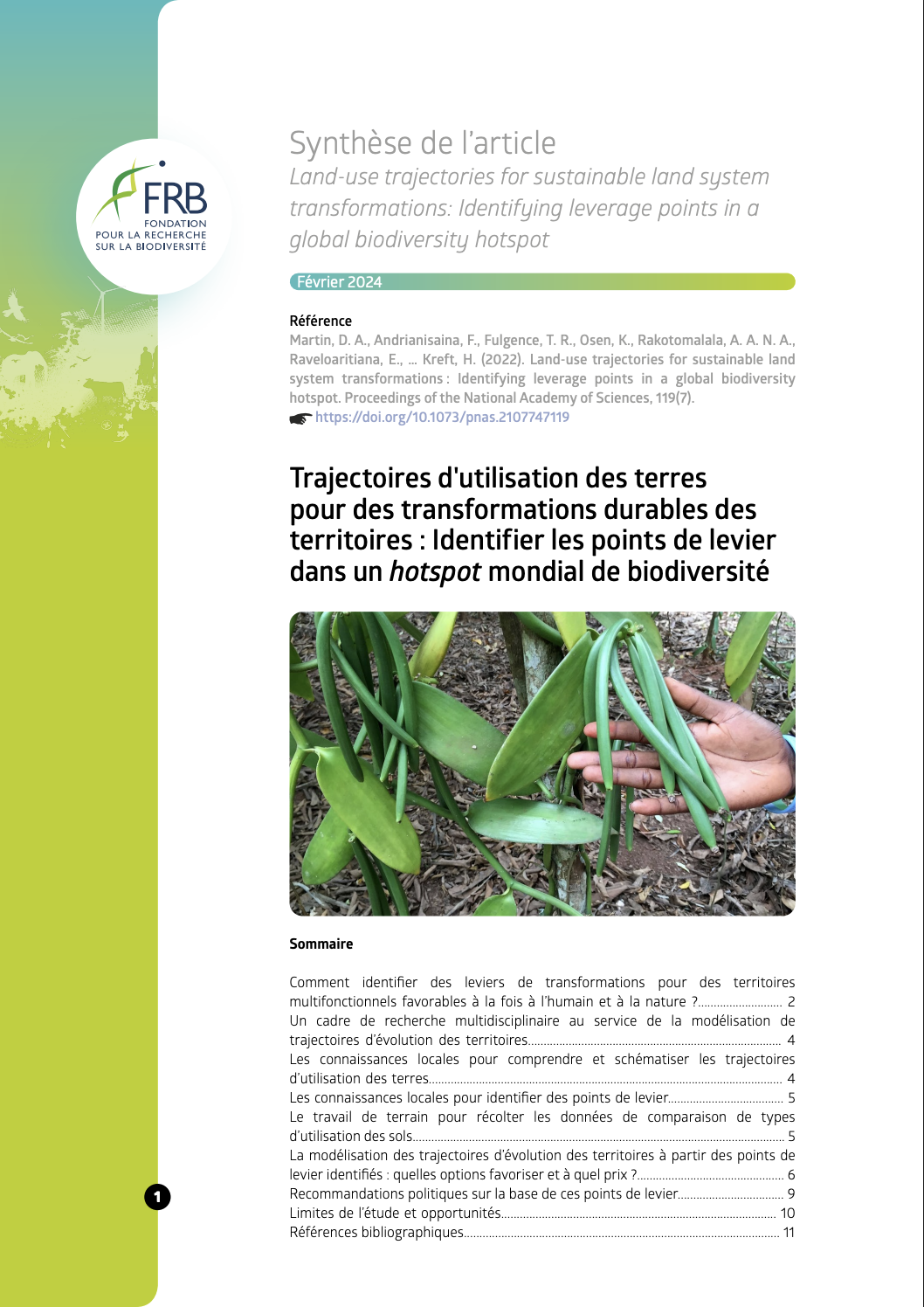 Trajectoires d’utilisation des terres pour des transformations durables des territoires : Identifier les points de levier dans un hotspot mondial de biodiversité